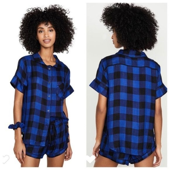 Plush X RevolveCobalt Blue Plaid Pajama Set